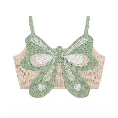 Bowknot Woven Patchwork Knitting Camisole Women's Summer Outer Wear Small Pure Desire Short Top - Green - View 1