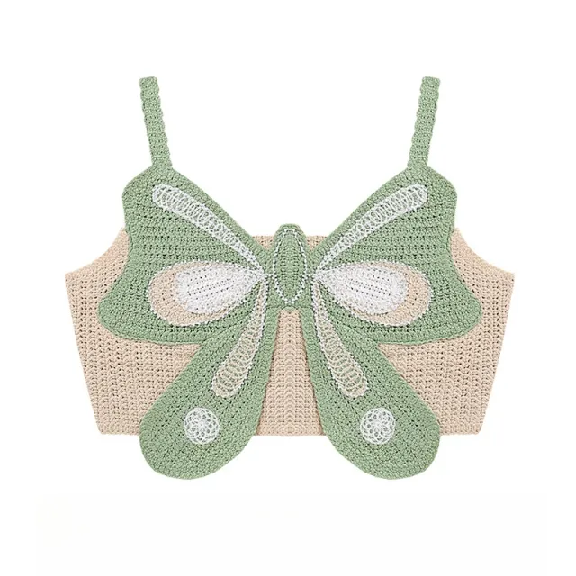 Bowknot Woven Patchwork Knitting Camisole Women's Summer Outer Wear Small Pure Desire Short Top Green - Shop at LoveMi