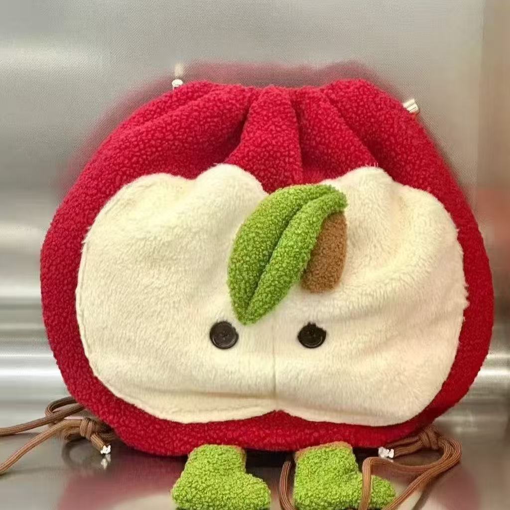 Cute Cartoon Apple-Shape Plush Laptop Backpack