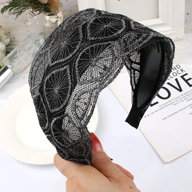 Headband Female Toothed Non-slip Wide Edge - Leaf Style Silver