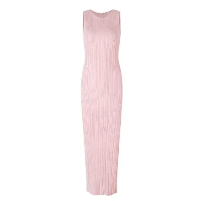 Retro Sleeveless Knitted Vest Women's Waist Cinching Slimming Sheath Dress Pink - Shop at LoveMi