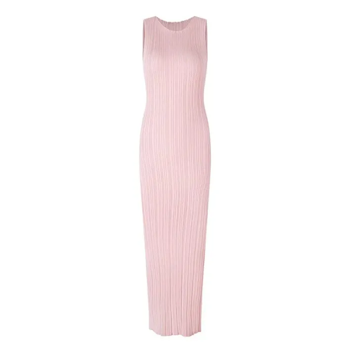 Retro Sleeveless Knitted Vest Women's Waist-Cinching Slimming Sheath Dress - Pink