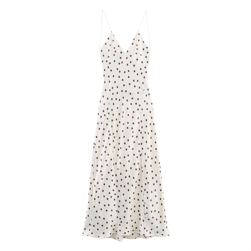 Summer Polka Dot Silk Satin Texture Midi Skirt Sling Dress - Shop at LoveMi