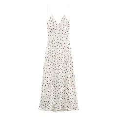 Summer Polka Dot Silk Satin Texture Midi Skirt Sling Dress - View 1