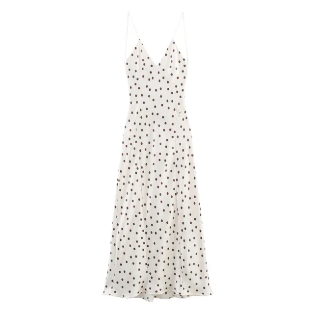 Summer Polka Dot Silk Satin Texture Midi Skirt Sling Dress - Shop at LoveMi