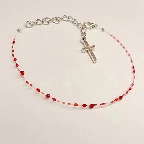 Blood Drop Bracelet Stainless Steel Cross Pendant Bracelet