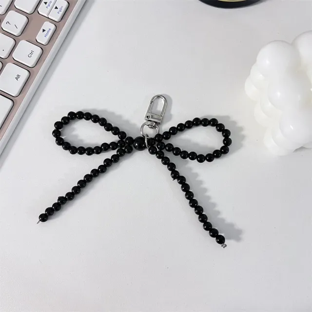 Ins Style Pearl Cute Bow Pearl Bag Pendant Bow Black - Shop at LoveMi