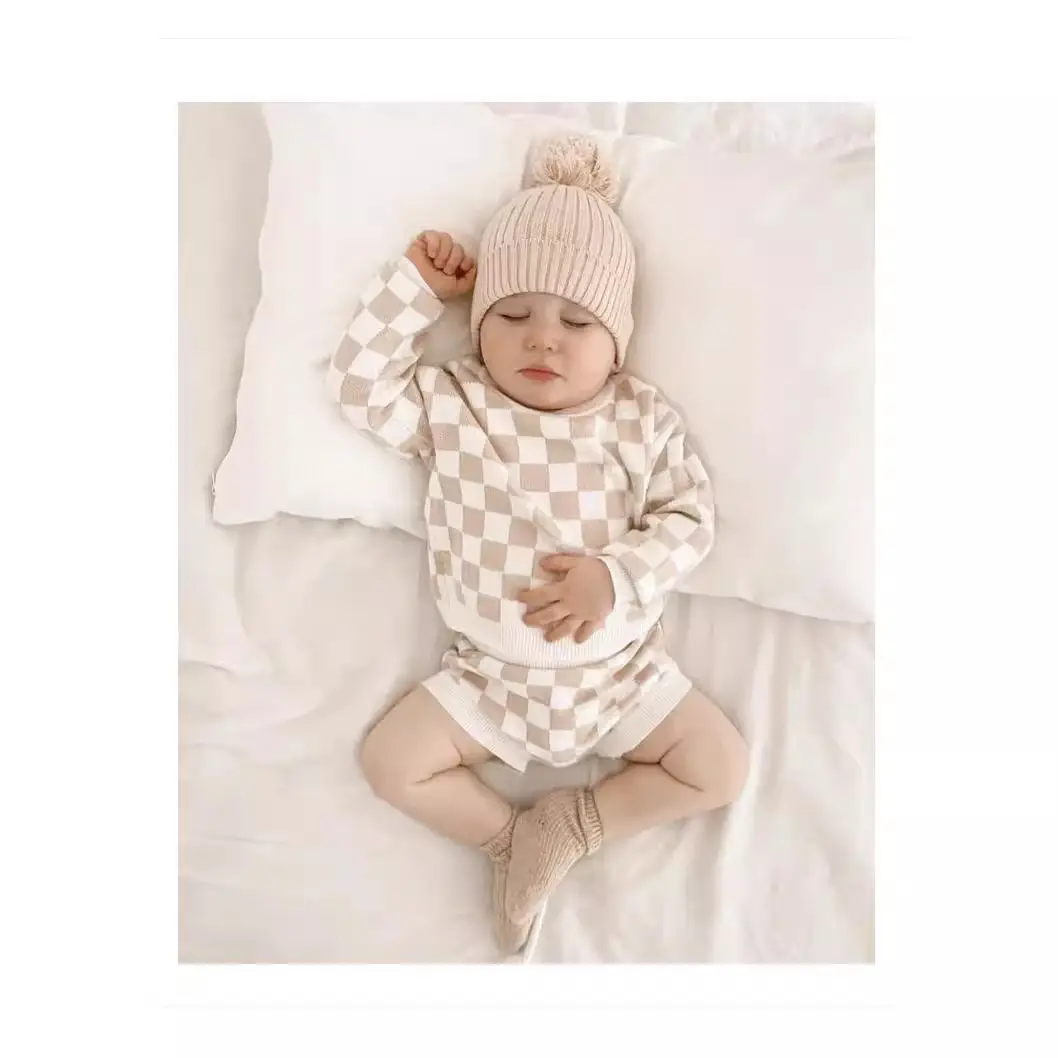Children's Cotton Plaid Sweater Shorts Baby Sweater