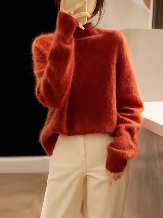 Inner Half high Collar Long Sleeve Sweater Red - Shop at LoveMi