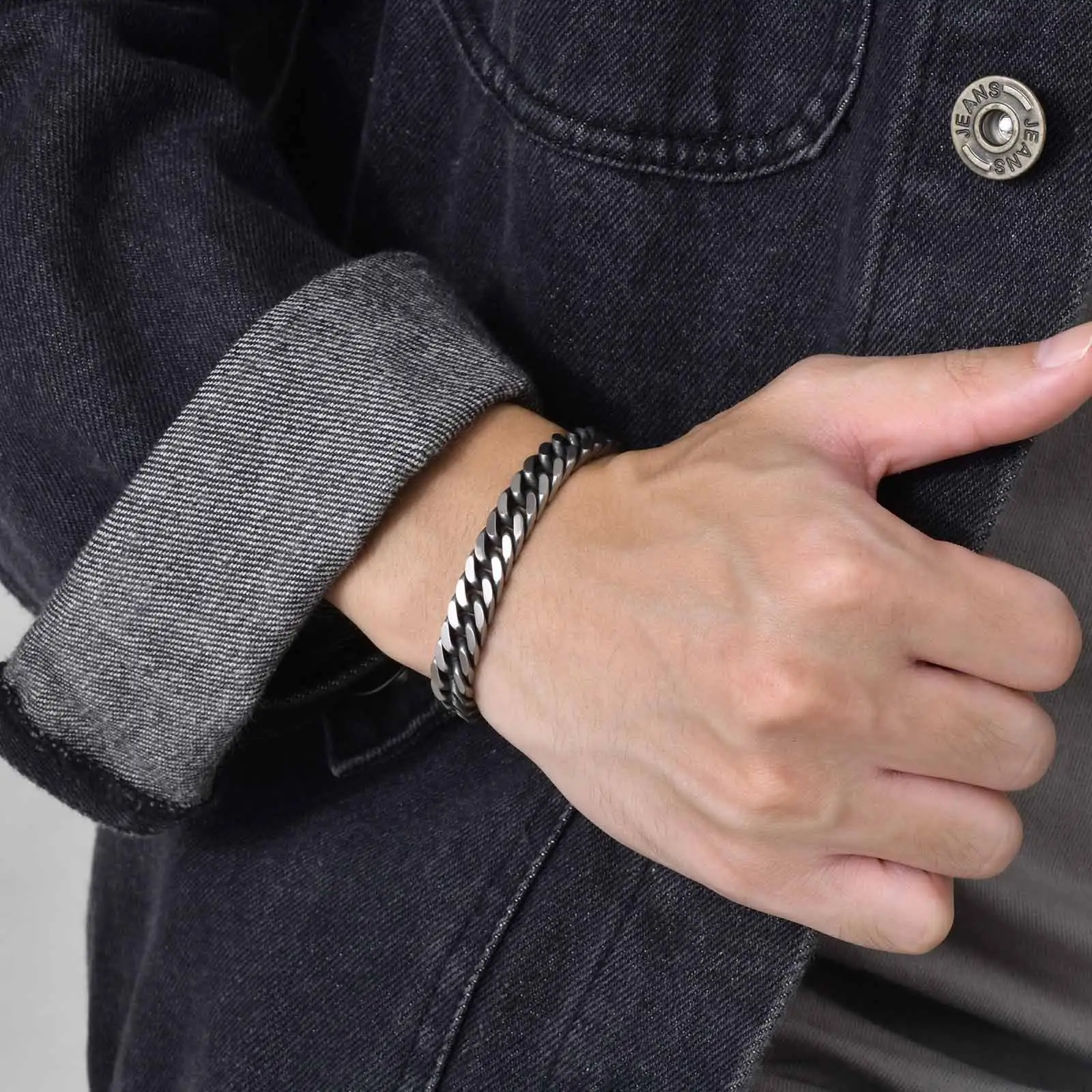 Stainless Steel Men's Ornament Vintage Cuban Link Chain Bracelet
