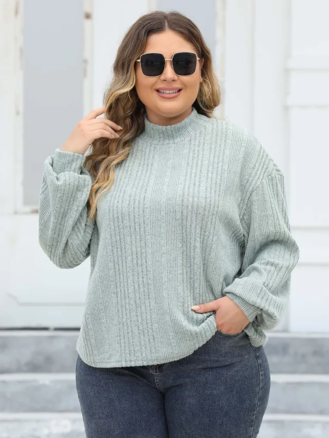 Lady's Pullover Tops Plus Size Half turtleneck T shirt Bottoming Shirt Green - Shop at LoveMi
