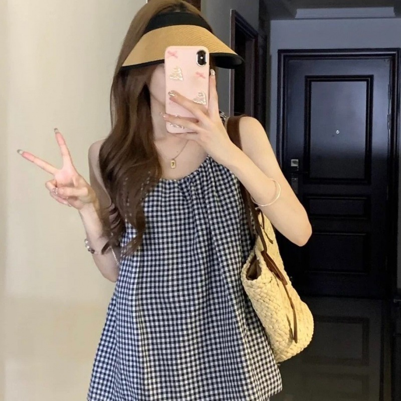 Bubble Cotton Sleeveless Vest Sweet With Chest Pad Home Wear Suit