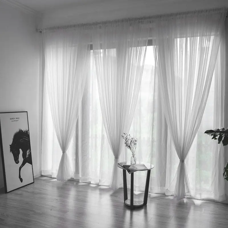 Solid Color Glass Mesh Curtains Transparent Ready-made Curtain Punch-free