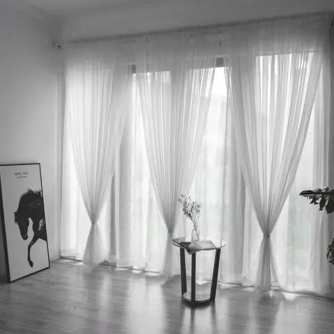 Solid Color Glass Mesh Curtains Transparent Ready-made Curtain Punch-free