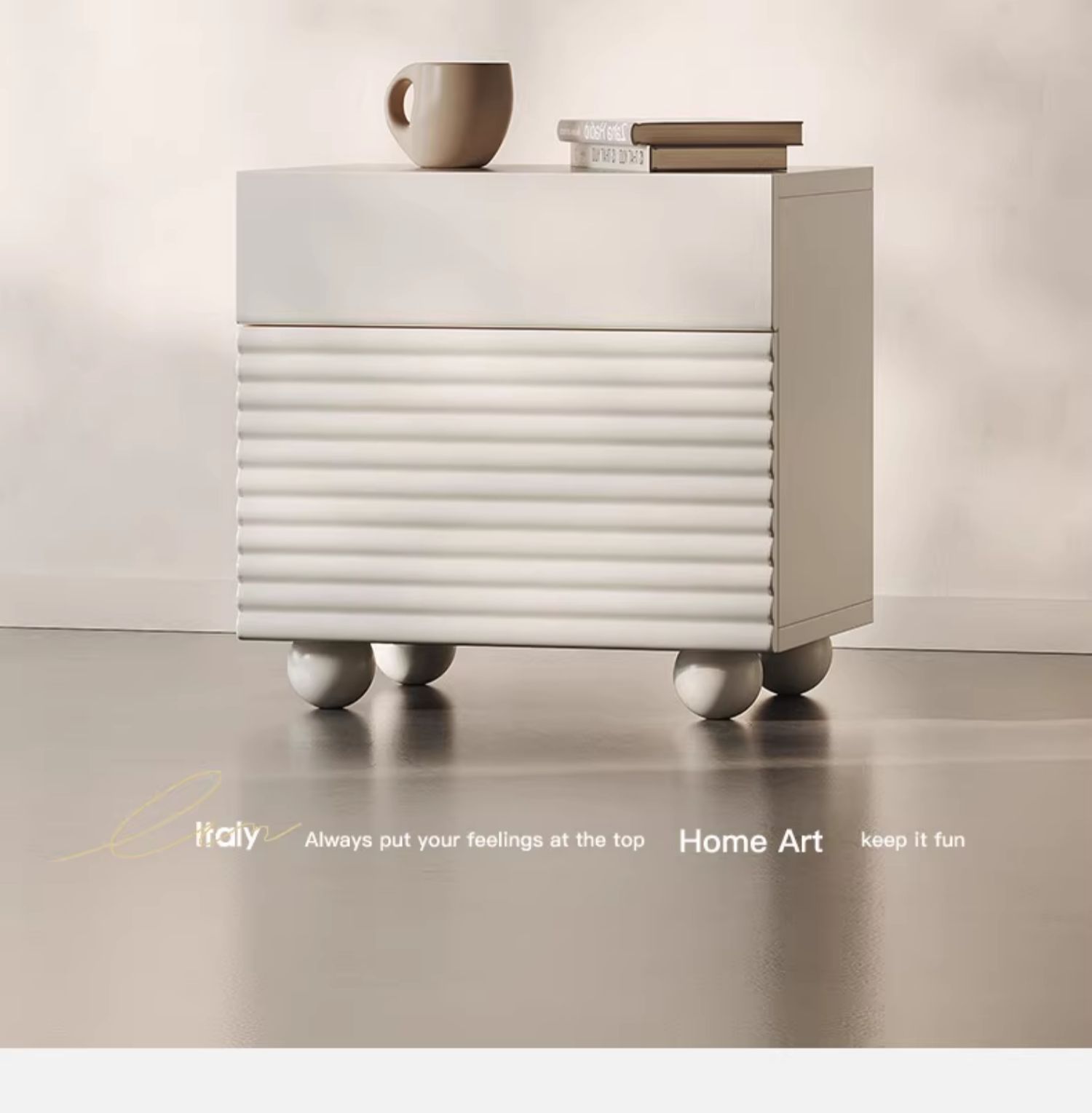 Cream bedside table, solid wood