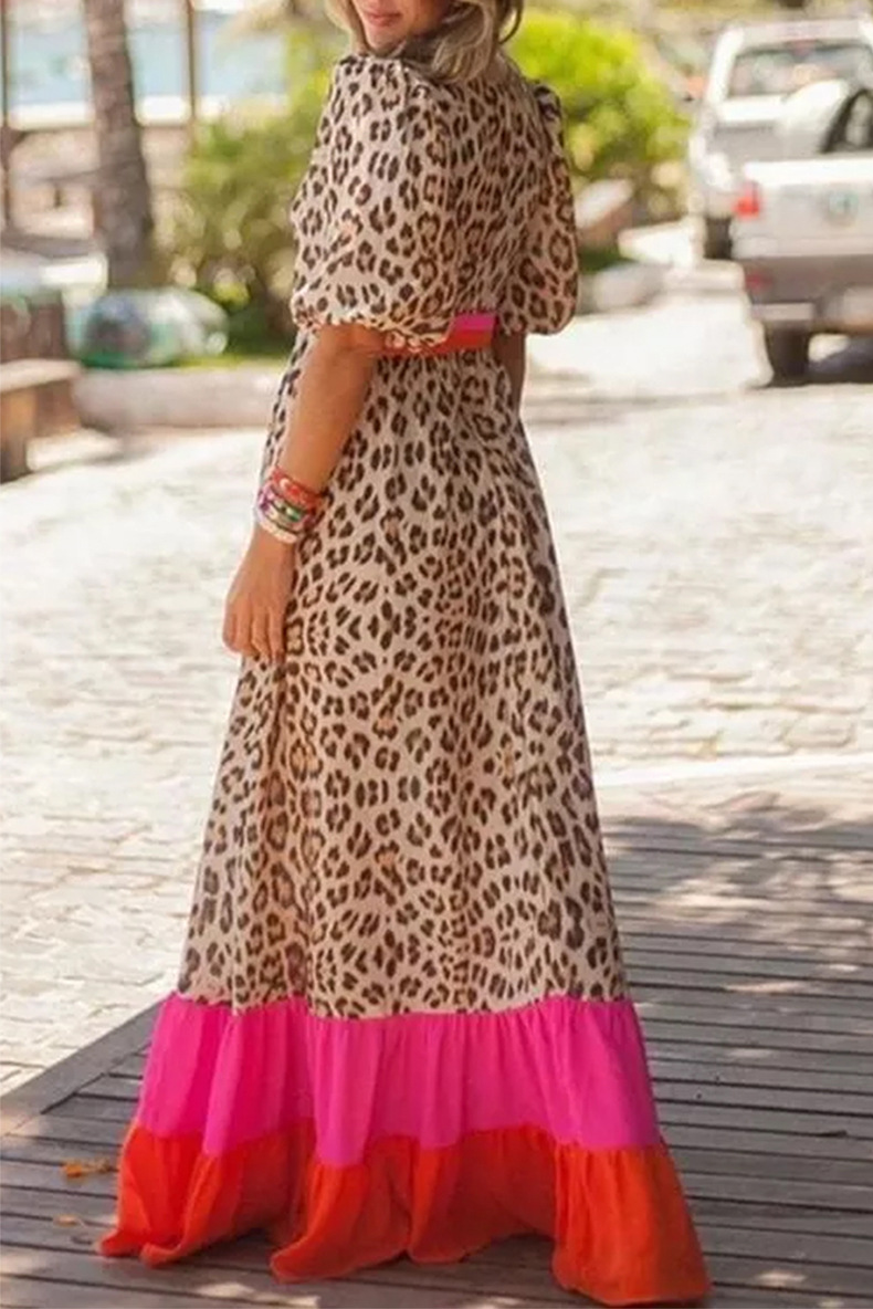 Fashion Leopard Print Color-matching Dress Women