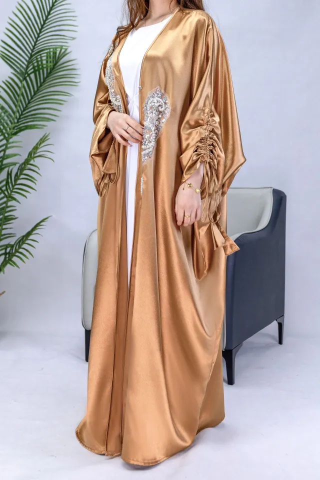 Simple Middle East Turkey Solid Color Plus Size Satin Robe Gold - Shop at LoveMi