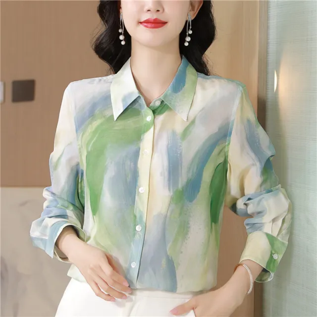 Painting Style Printed Faux Silk Shirt Color - Shop at LoveMi