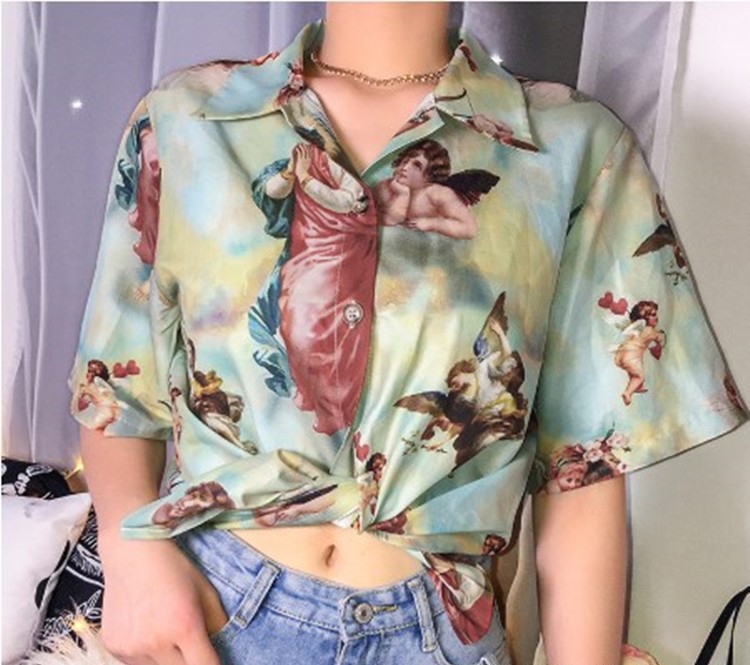 Popular Short-sleeved Shirt Vintage Printed Shirt