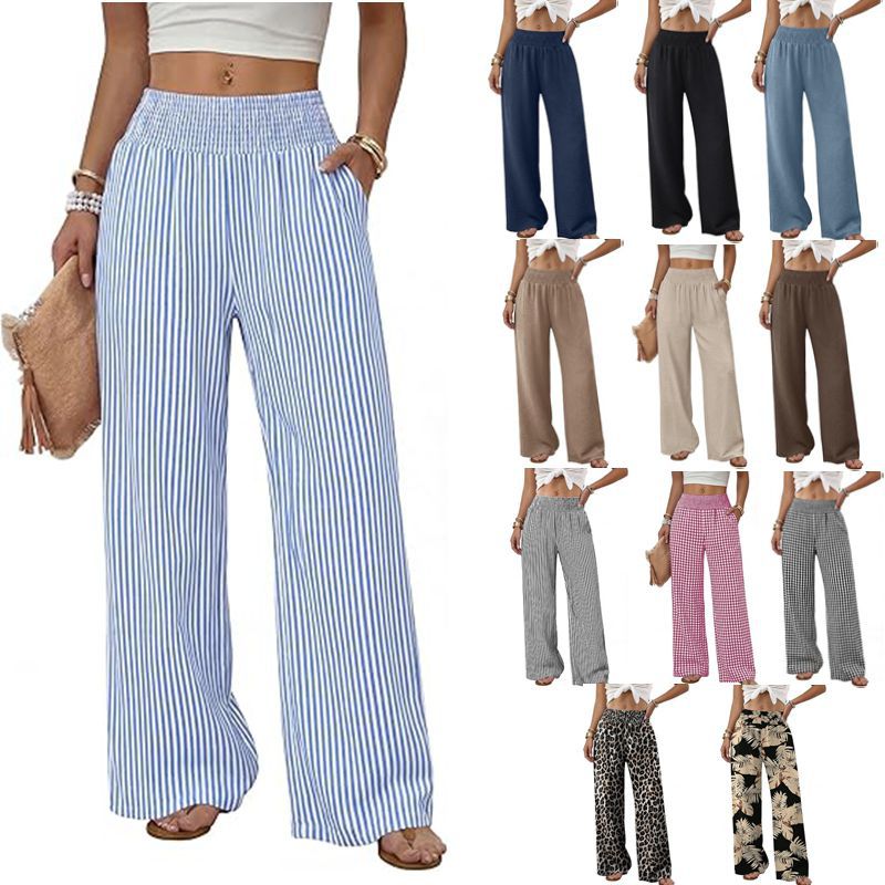 Womens Relaxed-fit High-waisted Casual Wide-leg Trousers With Pleats