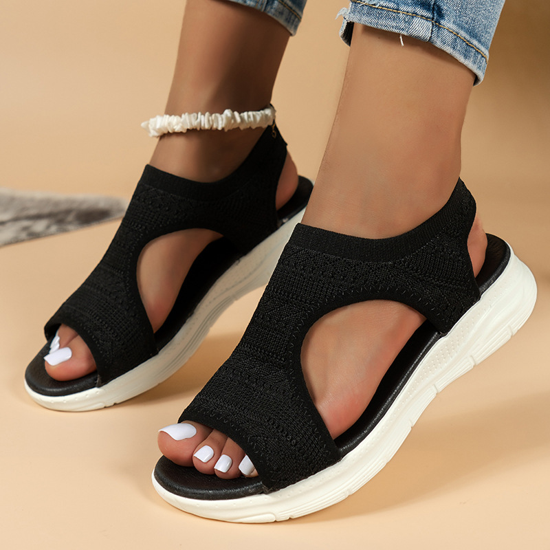 Women's Flyknit Sandals Hollow Peep-toe Roman Shoes - CJdropshipping