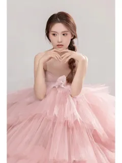 Elegant Girl's Wedding Photography Dress Pink White - Pink - View 1