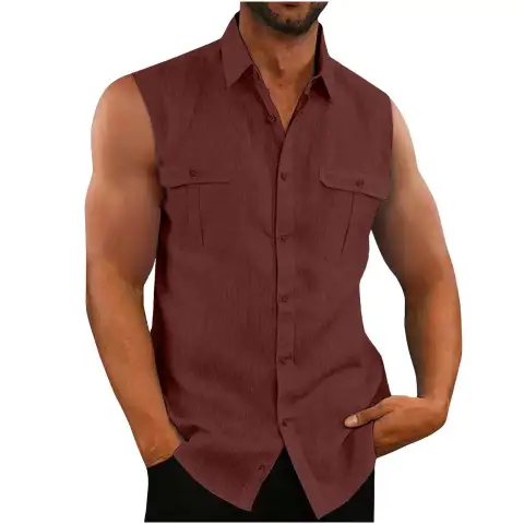 Men's Shirt Double Pocket Cotton and Linen