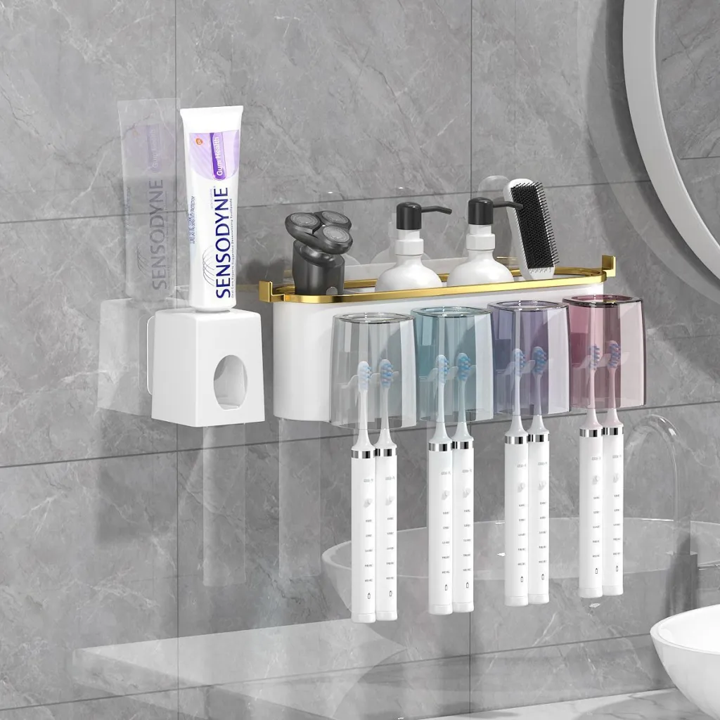 Gold Plated Toothbrush Rack Household - Four Cup Set