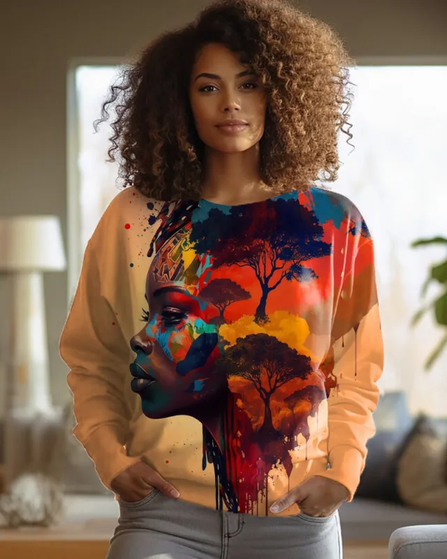 Polyester Women's Round neck Long sleeved Sweater Printing 3T2923 Xxl - Shop at LoveMi