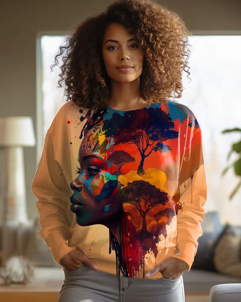 Polyester Women's Round-neck Long-sleeved Sweater Printing - 3T2923-Xxxxl