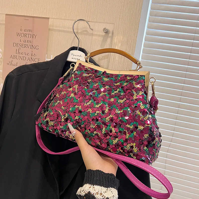 Women's Sequined Portable And Fashion Shell Bag - Rose
