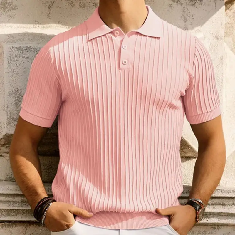 Mens Casual Solid-color Lapel Loose-fit Short-sleeve Shirt