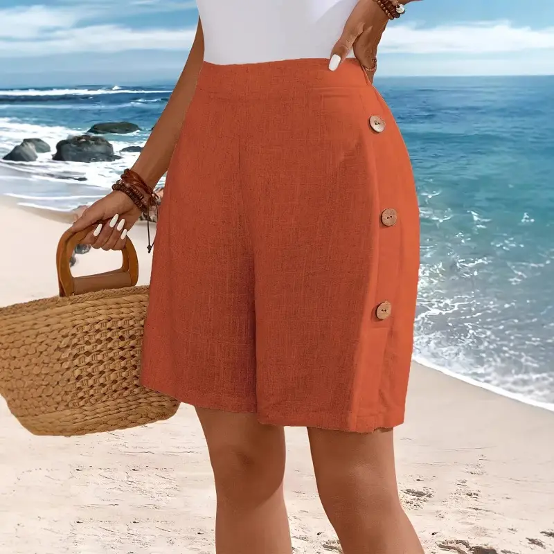 Retro Button-decorated Artistic All-match Casual Shorts