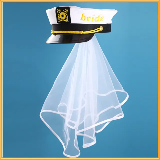 Bridal Party Navy Hatband Veil Embroidered Decoration Hemming Veil - Shop at LoveMi