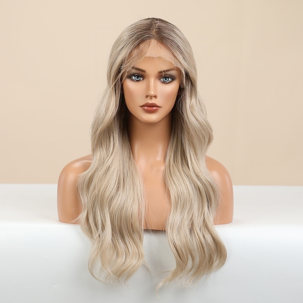 Gradient Golden Texture Large Curly Lace Wig For Women Gradient Gold - Shop at LoveMi