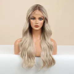 Gradient Golden Texture Large Curly Lace Wig For Women - Gradient Gold - View 1