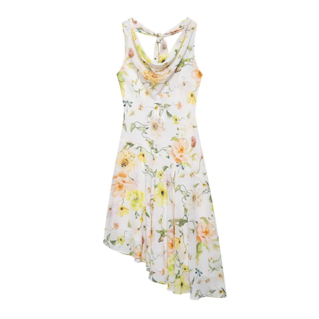 Summer Ethnic Print Irregular Skirt Sleeveless Swing Collar Dress - Shop at LoveMi