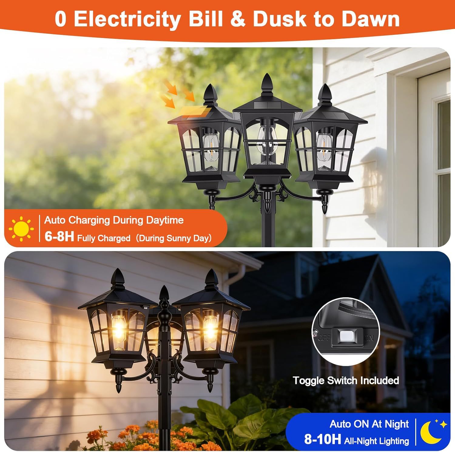Three-head Solar Street Light Outdoor Post Lamp Waterproof For Outdoor Use