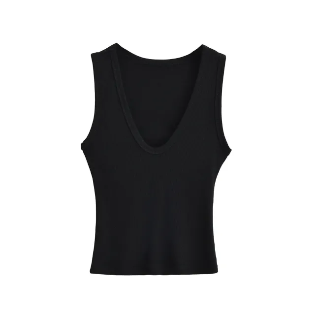 Women's Deep U neck Vest Short Top Black - Shop at LoveMi