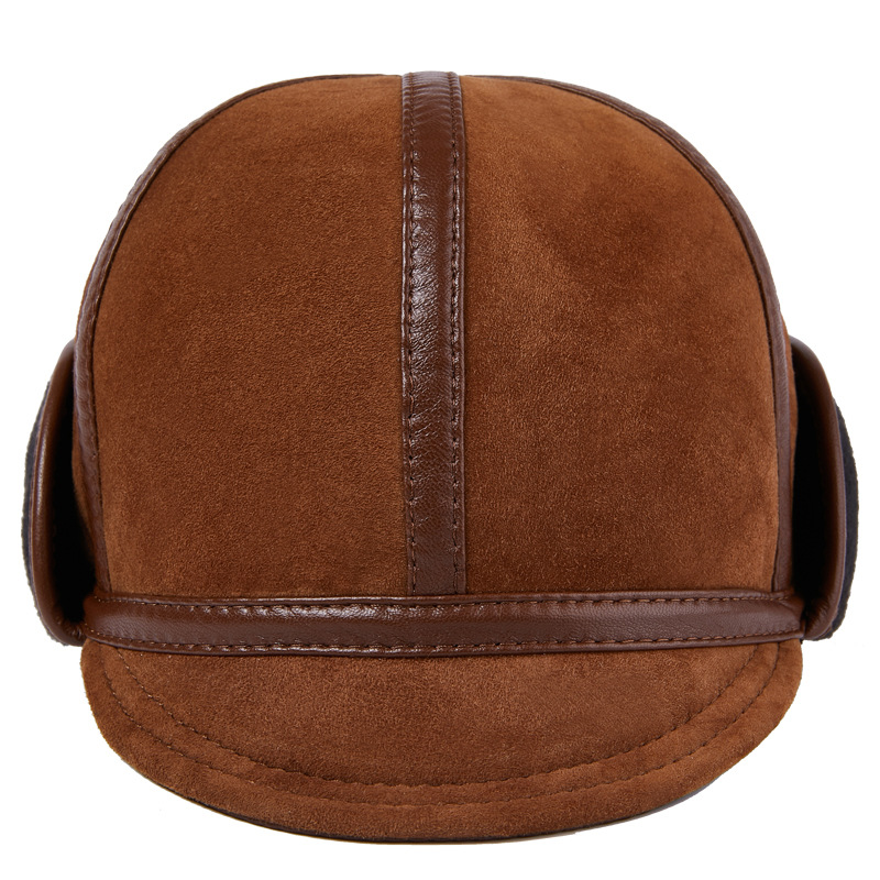 Casual Leather Men's Winter Sheepskin Velvet Thermal Outdoor Hat — foto 13