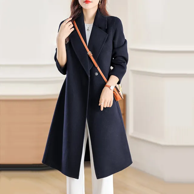 Women's Versatile Waist cinching Figure flattering Wool Coat Blue - Shop at LoveMi