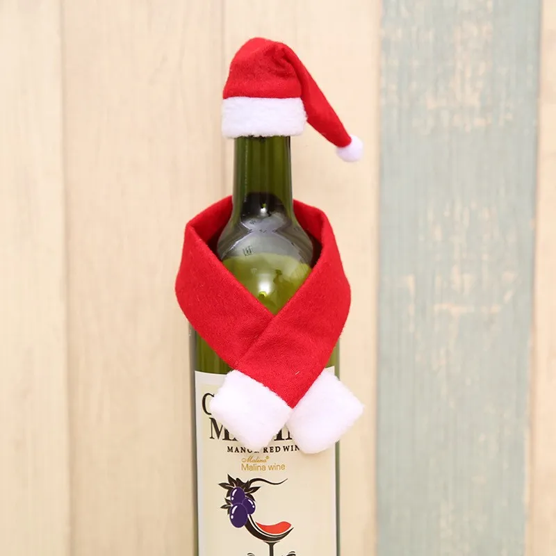 Christmas Creative Household Supplies Scarf Hat Wine Bottle Decoration - Red Wine Bottle Set