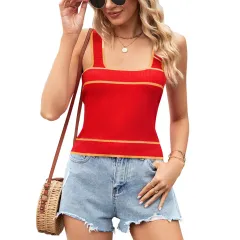 European And American Contrast Colour Knitted Sweater Short Midriff-baring Tank Top - Red - View 1