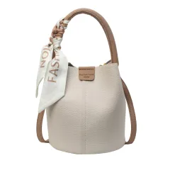 Fashionable Versatile Silk Scarf Tote Bucket Bag - Beige - View 1