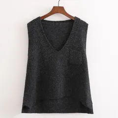 Women's Knitted Vest Spring And Autumn Plus Size Sleeveless Sweater Waistcoat Tops Outerwear Waistcoat - Black And Grey - View 1