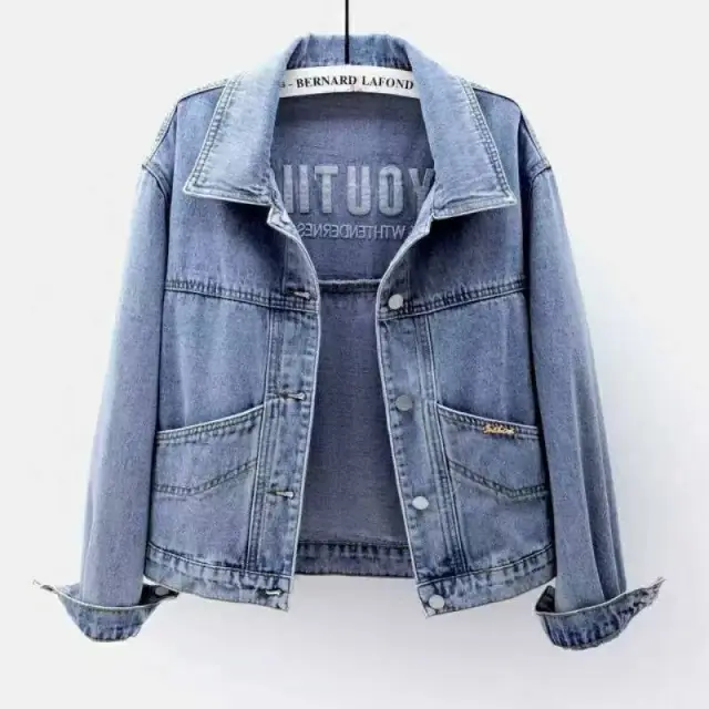 Loose Fashion Short Embroidered Denim Jacket Blue - Shop at LoveMi