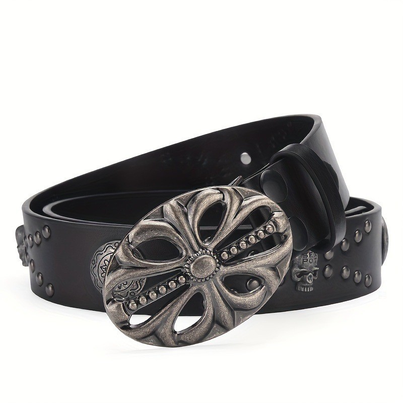 Title 2, Retro Denim Punk Skull Rivet Y2K Black Belt