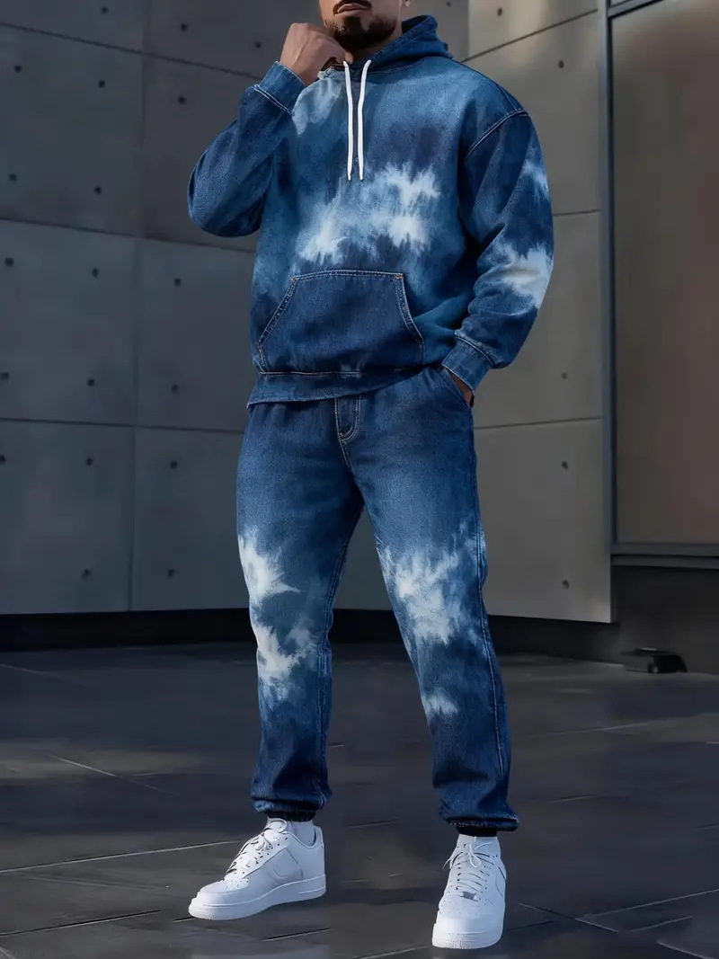 Mens Lettered Denim Hoodie With Fashionable 3D Print