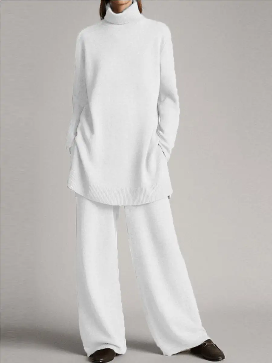 Fashion Women's Knitted Sweater Trousers Suit