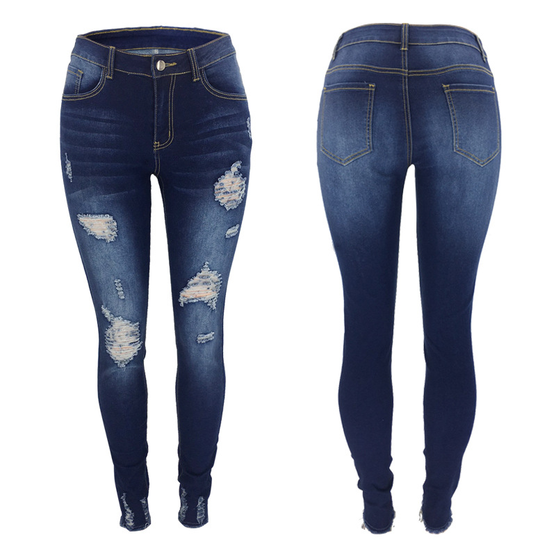 Women's Ripped Jeans Slim Fit Skinny Dark Blue - Shop at LoveMi